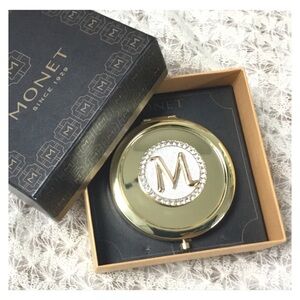 MONET Gold Silver Rhinestone “M” Dual Mirror Large Compact